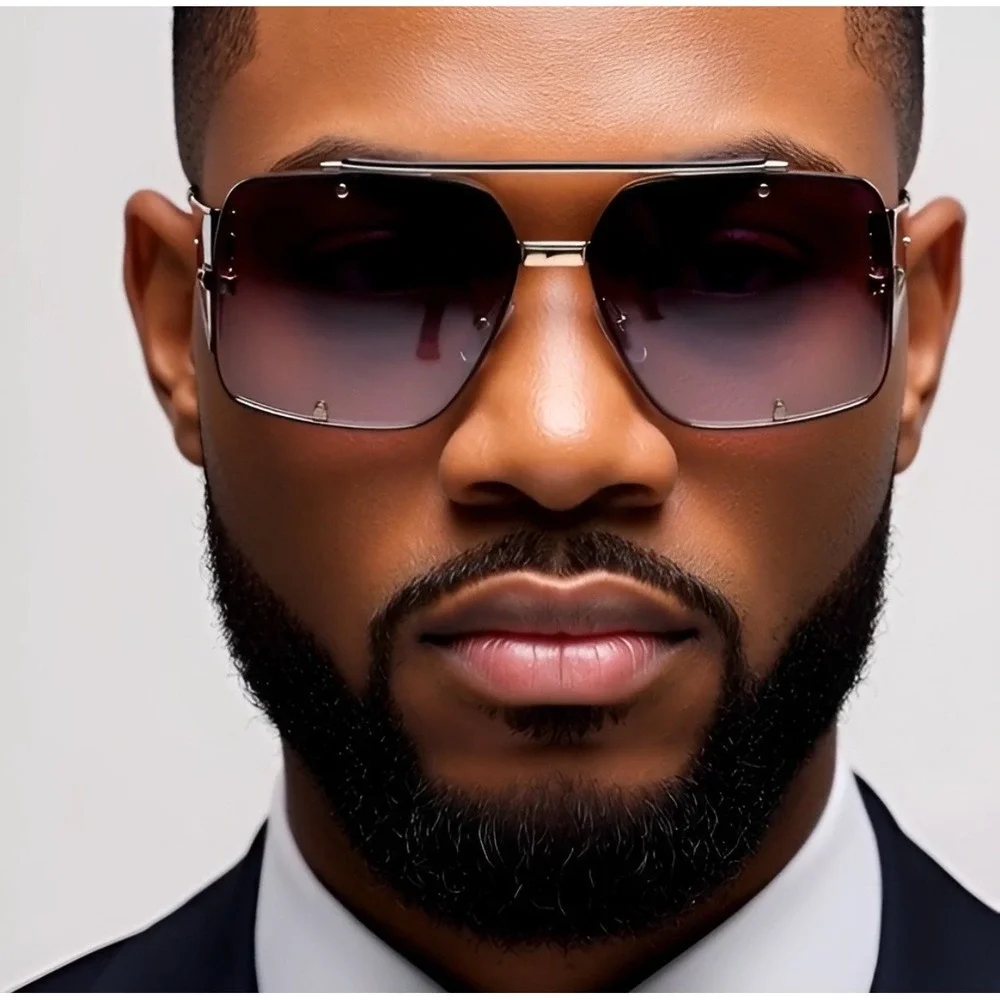 Men Sunglasses Designer Sqyare Gold Frame Black Accents Fashion UV400 Lentes New